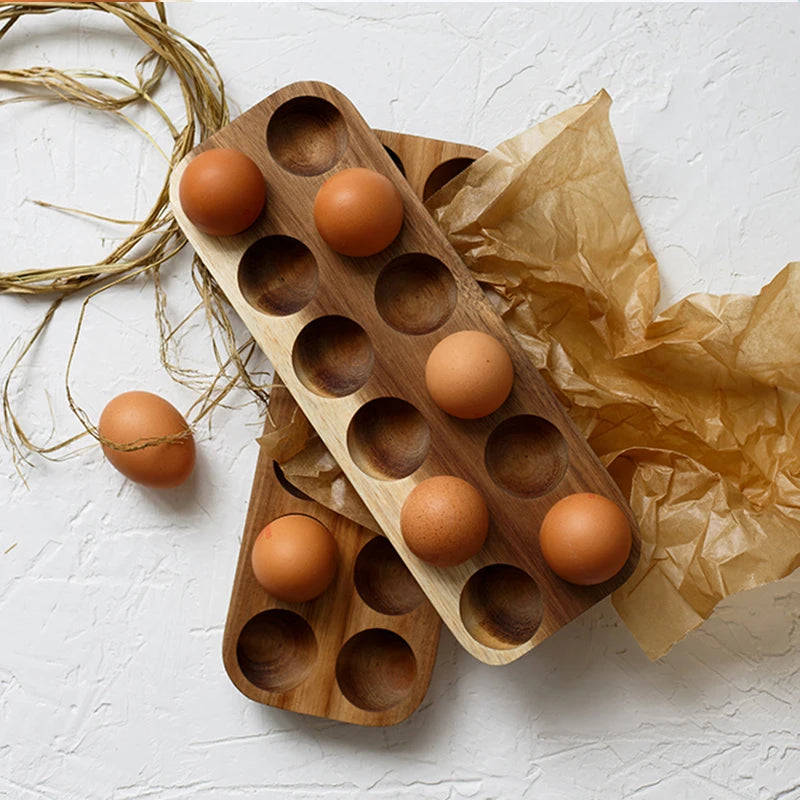 Acacia Wood Egg Holder - Organic Kitchen Storage