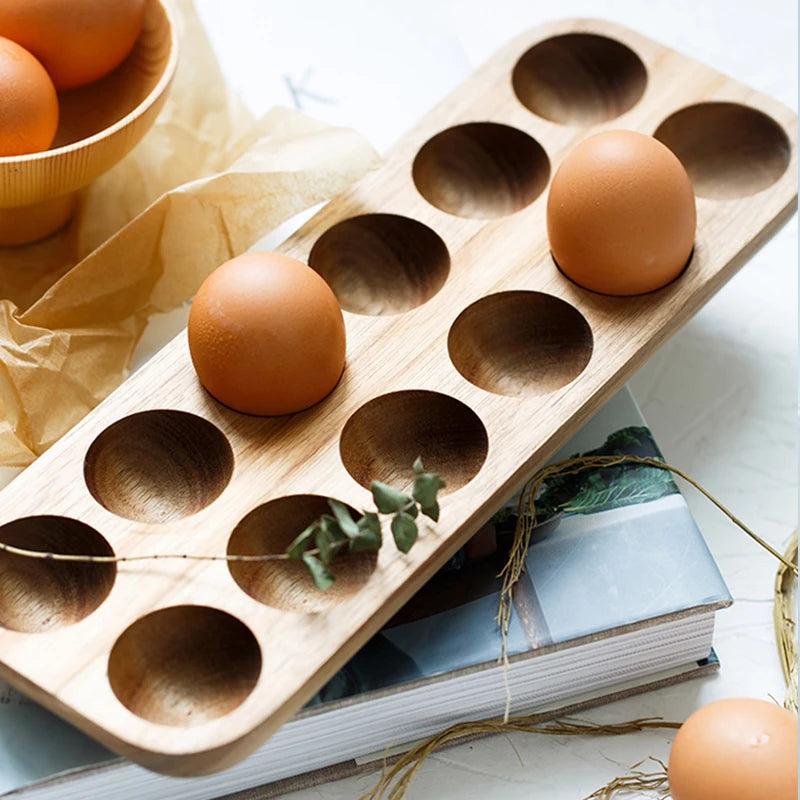 Acacia Wood Egg Holder - Organic Kitchen Storage