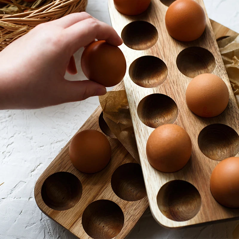 Acacia Wood Egg Holder - Organic Kitchen Storage