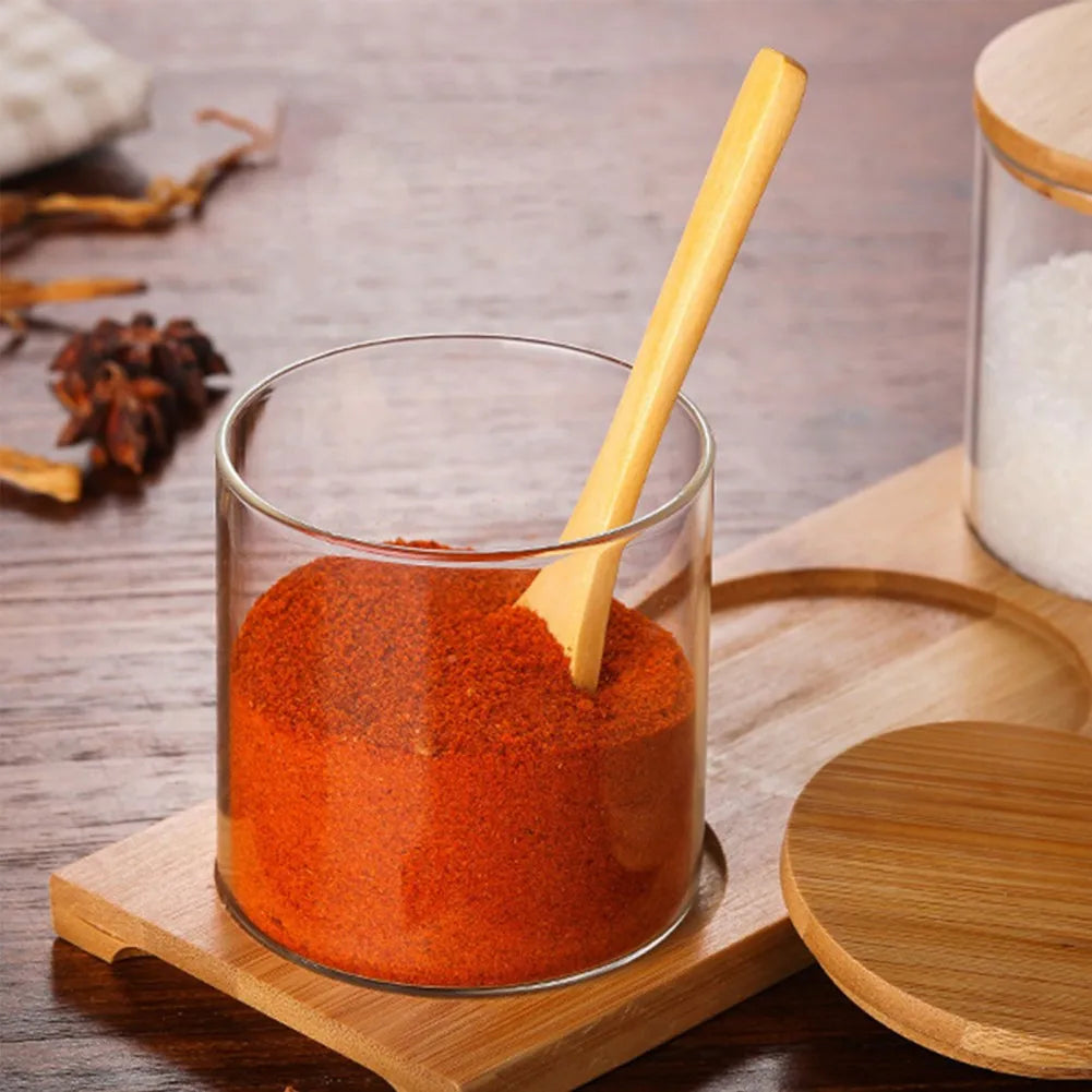 Glass Spice Jars with Bamboo Lid & Spoon