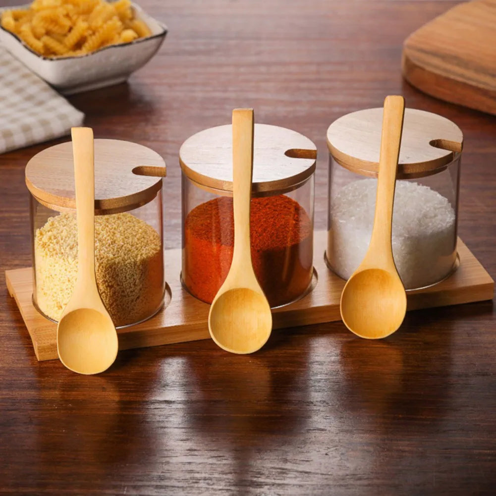 Glass Spice Jars with Bamboo Lid & Spoon